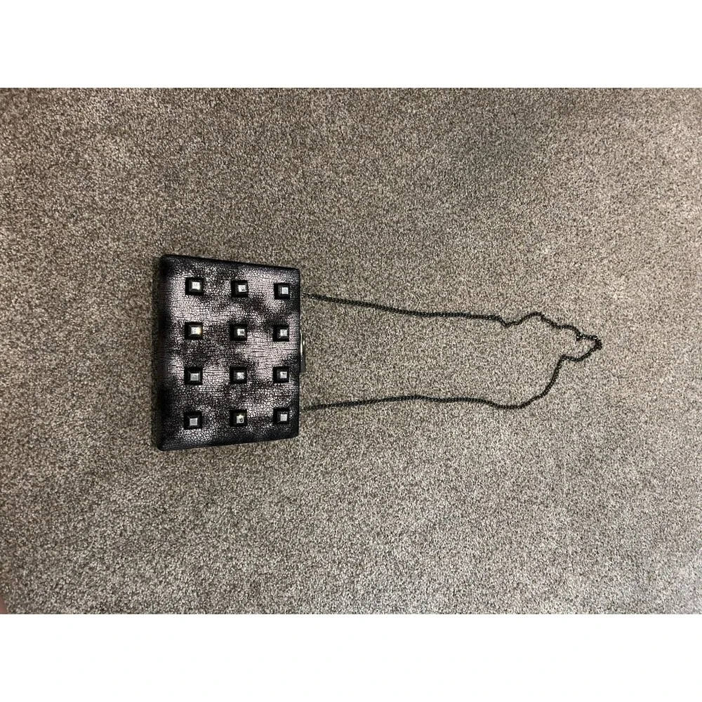 Nasty Gal Womens Charcoal Vegan Faux Leather Power Grid Studded Crossbody Bag‎